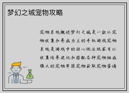 梦幻之城宠物攻略